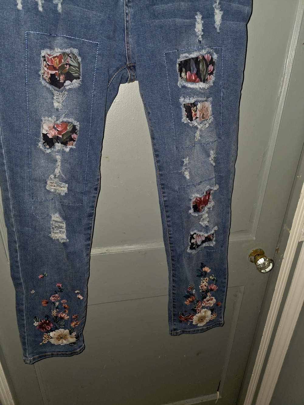 Floral Patch Distressed Blue Women's Jeans
